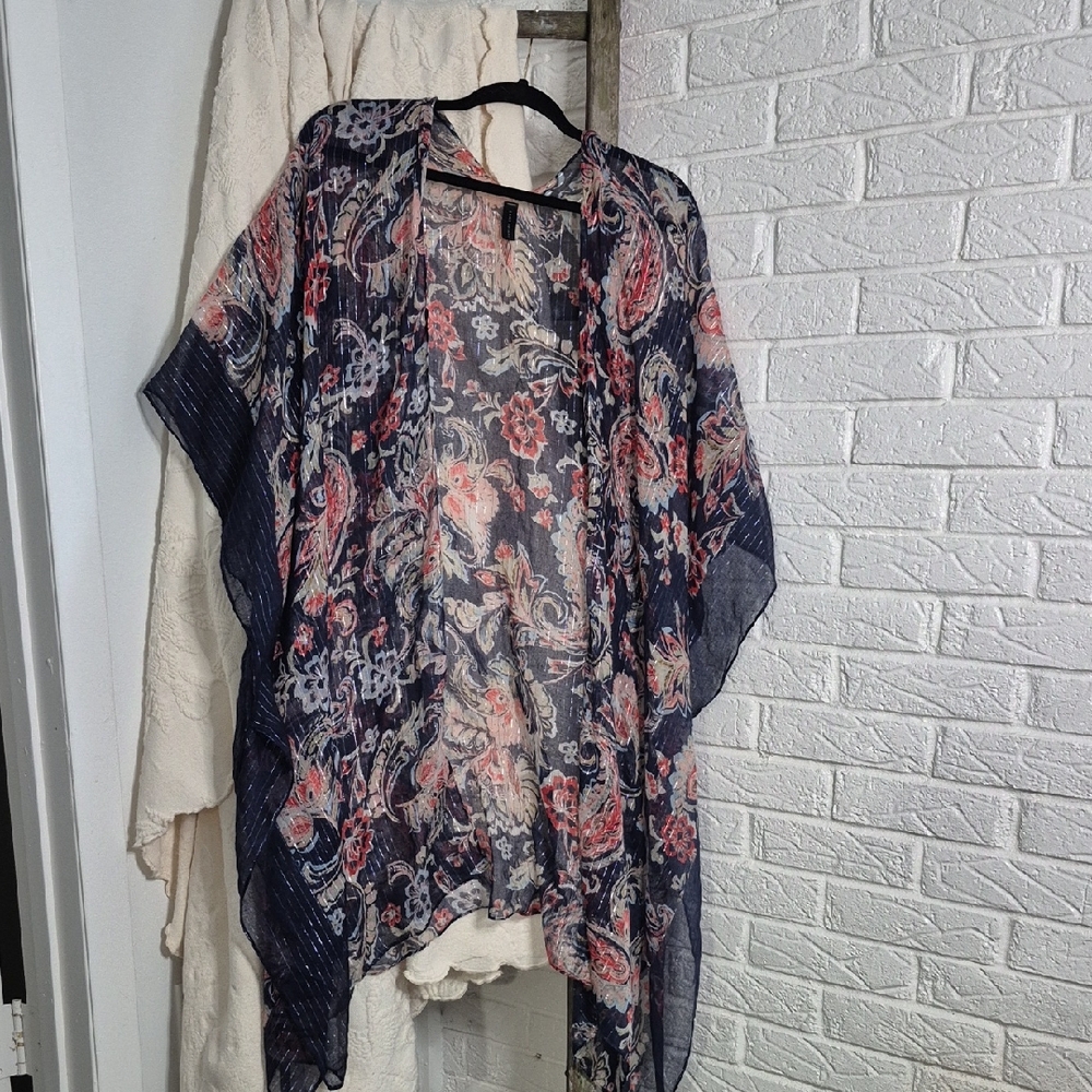 Lane Bryant Navy Floral Sheer Tunic